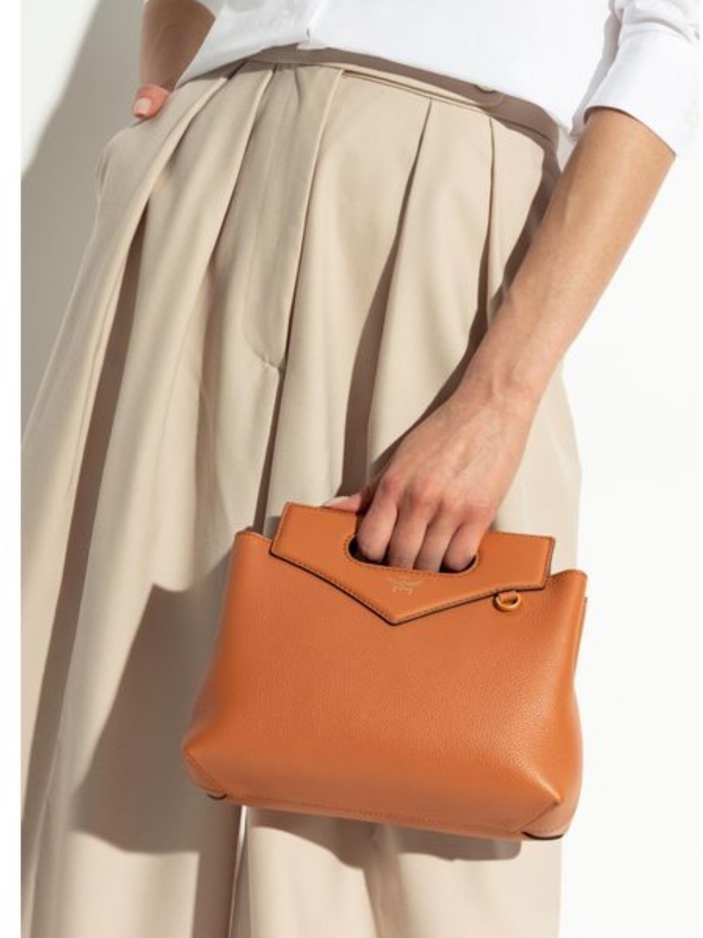 MCM Cognac Top-Handle Leather Soft Diamond Bag